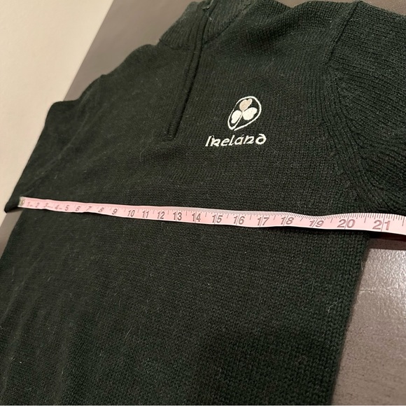 Men's Shamrock Logo Green Quarter Zip Pullover Irish Wool Sweater, Size Small - Picture 6 of 8